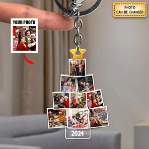 Christmas Upload Photo Family Pine Tree 2024 Personalized Keychain