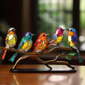 Memorial Stained Glass Birds on Branch Desktop Ornaments,Personalized Acrylic Memorial Cardinal Ornament