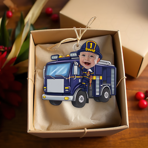 Custom Funny Photo Gifts For Kid Personalized Christmas Firefighter Ornament