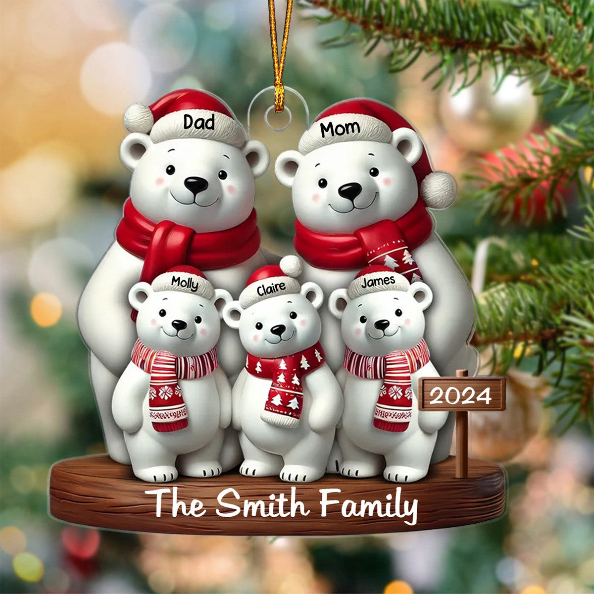 Polar Bears Christmas Family Personalized Acrylic Ornament