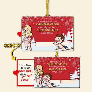 I Adore You And Love Every Part Of You - Couple Personalized Wooden Slider Ornament, Christmas Gift For Partner