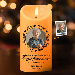 Your Wings Were Ready But Our Hearts Were Not - Personalized Memorial Photo LED Candle