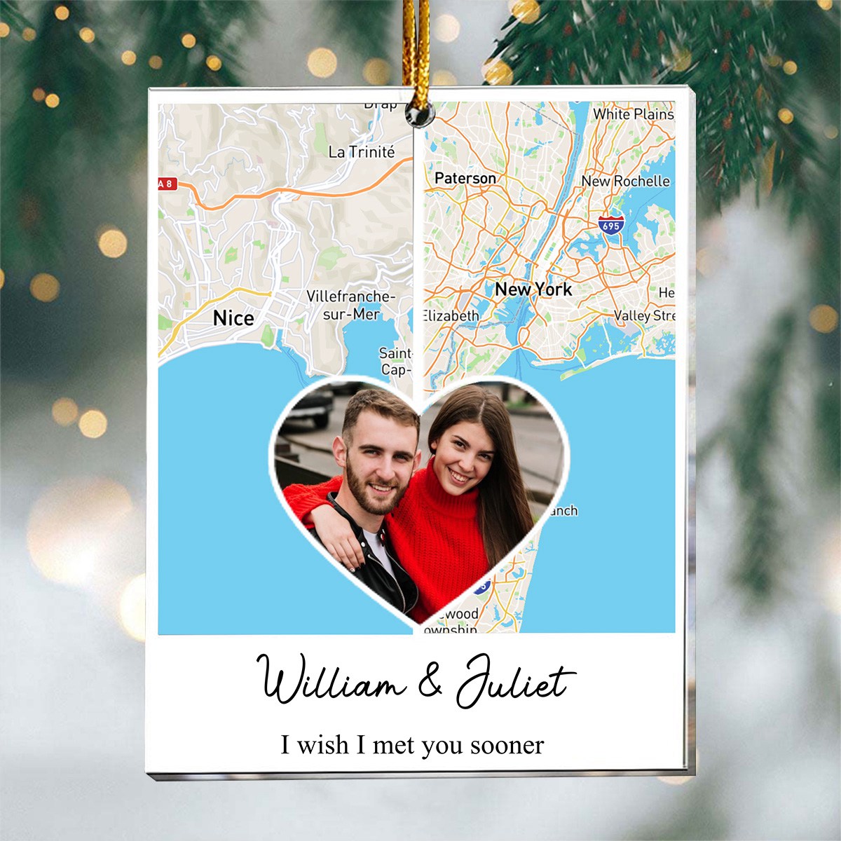 Long Distance Relationship Couple Gift - Personalized Acrylic Photo Ornament