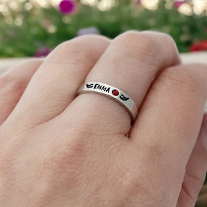 Personalized Angel Wings Memorial Stone Ring