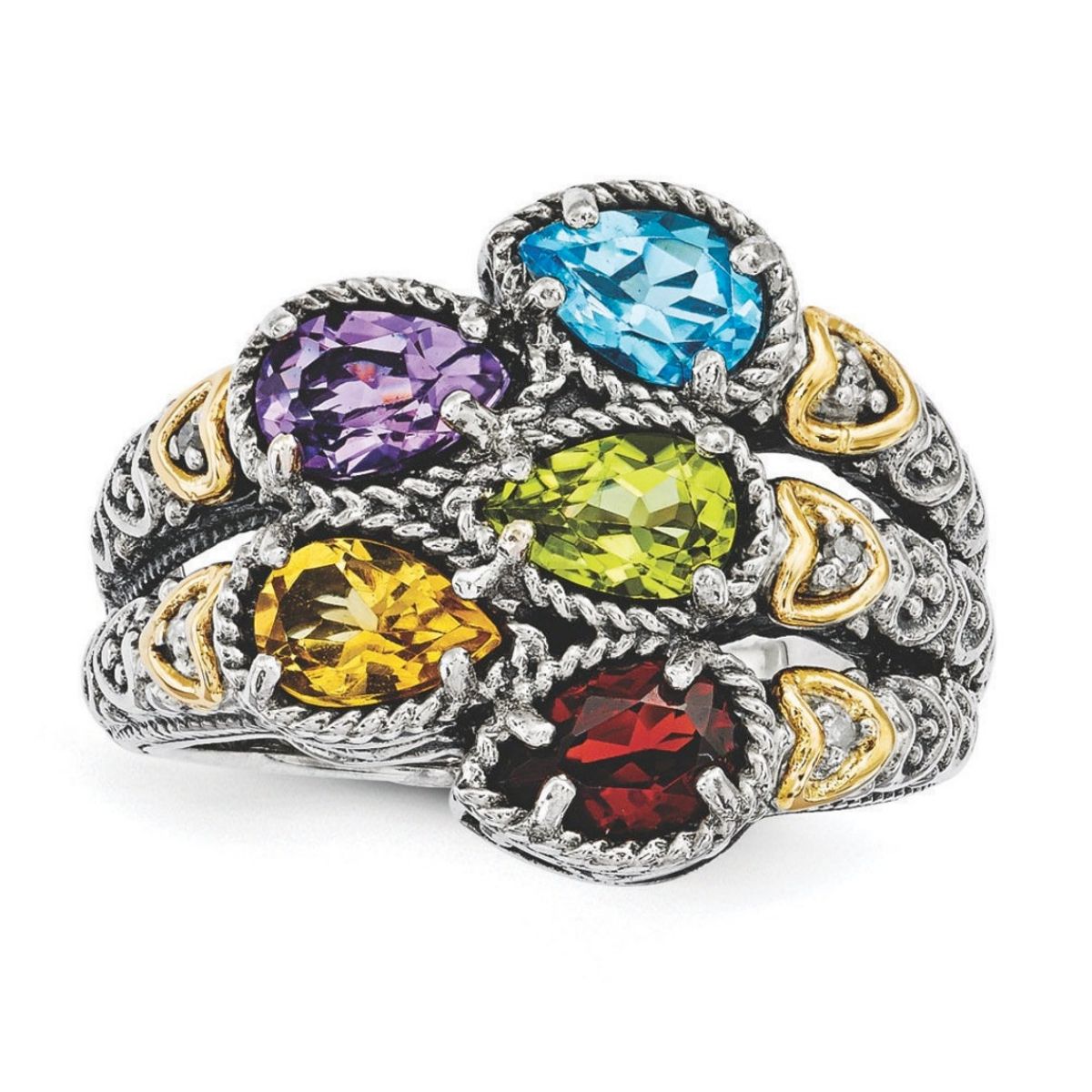 Personalized Family Cluster Mother's Birthstone Antiqued Ring 2 - 5 Stones