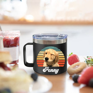 Dog Cat Vintage Retro Photo - Personalized 14oz Stainless Steel Tumbler With Handle