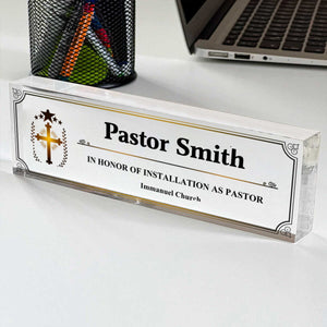 Personalized Pastor Desk Name Acrylic Plaque,Acrylic Reverend Name Sign