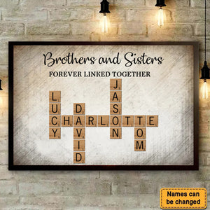 Brothers & Sisters Forever Linked Together Crossword Puzzle Art Personalized Poster, Gift For Brothers, Sisters, Siblings, Family