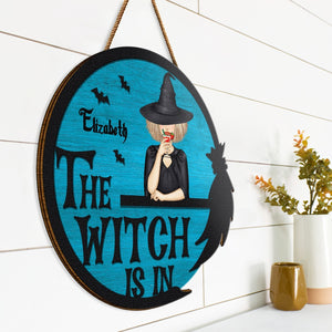 Halloween The Witch Is In - Personalized Custom Shaped Wood Sign Gift