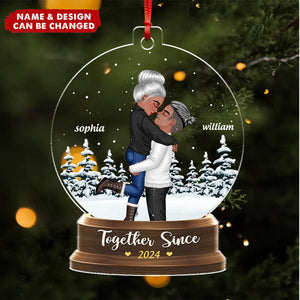 Couple Hugging In Snow Globe Personalized Acrylic Ornament