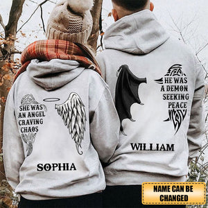 Personalized Demon Angel Love Couple Pullover Hoodie