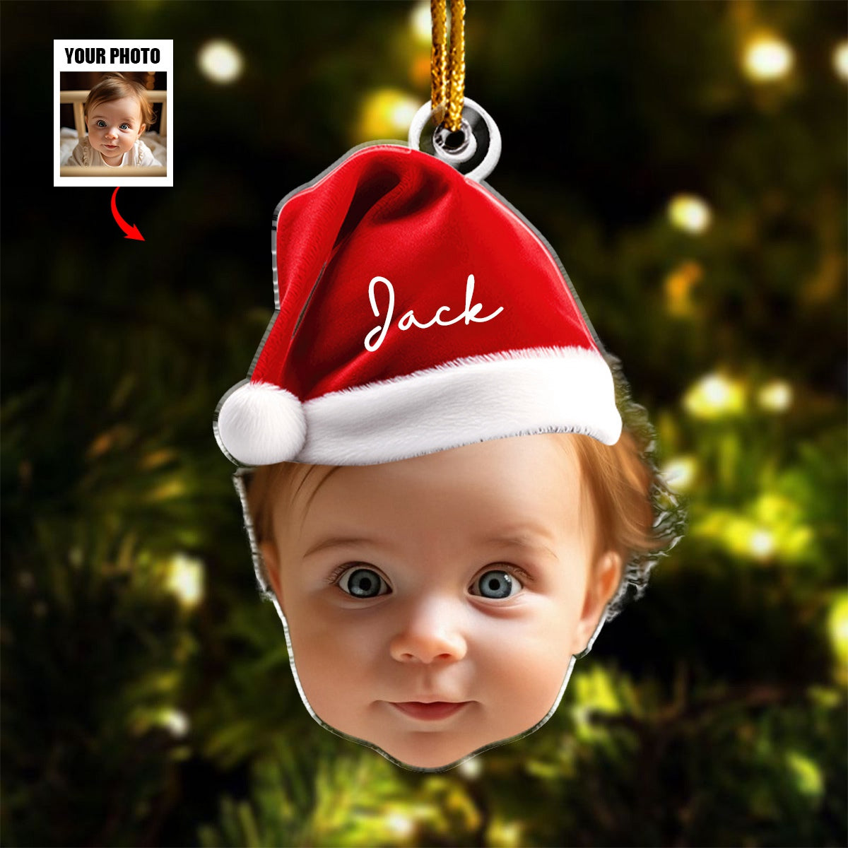 Funny Christmas Face Personalized Christmas Hat Photo Ornament