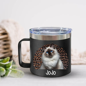 Dog Cat Vintage Retro Photo - Personalized 14oz Stainless Steel Tumbler With Handle