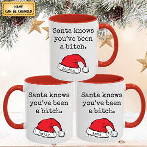 Personalized Accent Mug-Funny Santa Coffee Red Handle Mug Rude Christmas - Sarcastic Gifts