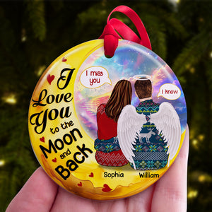 I Love You to the Moon and Back Couple Personalized Christmas Ceramic Ornament