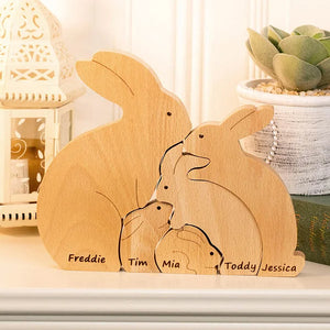 Personalised Wooden Family Cuddling Bunnies Puzzle Tabletop Decoration Easter Gift for Kids