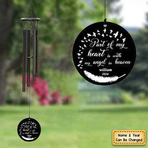 Part of my heart is with my angel in heaven Personalized Wind Chimes