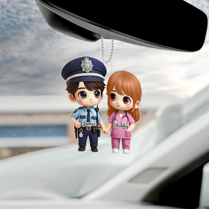 Cute Cartoon Couple Gift by Occupation Gift, Personalized Acrylic Car Ornament