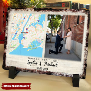 Meaningful Engagement Gift Custom Map & Photo Slate