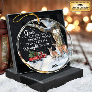 God Blessed The Broken Road – Gift For Couple Personalized Christmas Glass Ornament Holiday Decoration