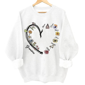 Personalized Heart Watercolor Birth Flowers Sweatshirt