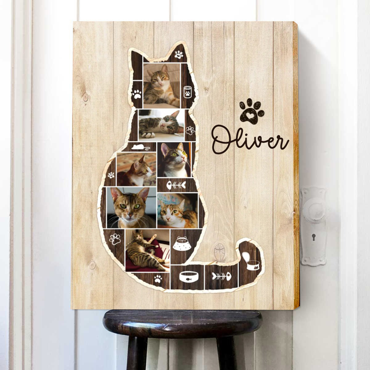 Personalized Cat Photo Collage Canvas, Cat Memorial Gifts, Cat Lover Christmas Gift