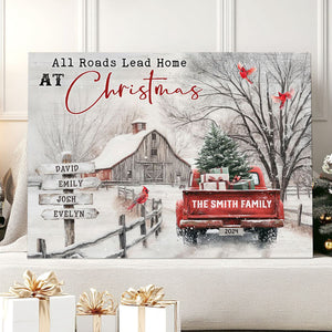 Personalized Family Gift Christmas Poster - All Roads Lead Home at Christmas