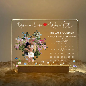 The Day I Found My Missing Piece - Personalized LED Light Wooden Frame Gift For Couple