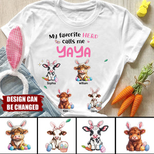 Personalized Gift For Grandma Nana's Cute Cow Easter Day Highland Cow T shirt