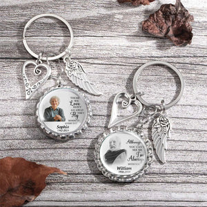 Personalized Memorial Photo Small Disc Keychain With Wings Heart Charm