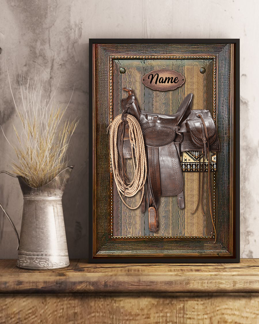 Canvas Horse Saddle Frame Print, Personalized Canvas For Horse Lovers