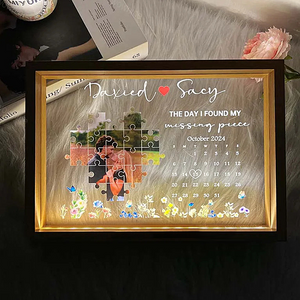 The Day I Found My Missing Piece - Personalized LED Light Wooden Frame Gift For Couple