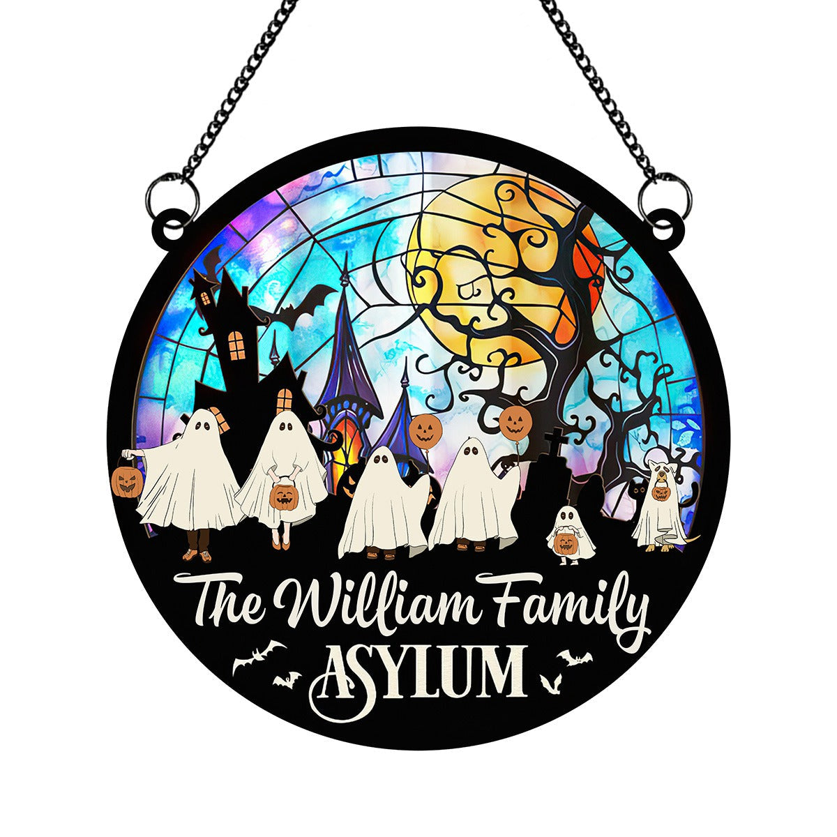 Personalized Halloween Window Hanging Suncatcher Ornament - The Asylum