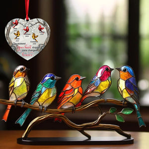 Memorial Stained Glass Birds on Branch Desktop Ornaments,Personalized Acrylic Memorial Cardinal Ornament