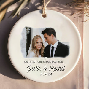 Personalized Photo Couple First Christmas Married Christmas Ceramic Ornament