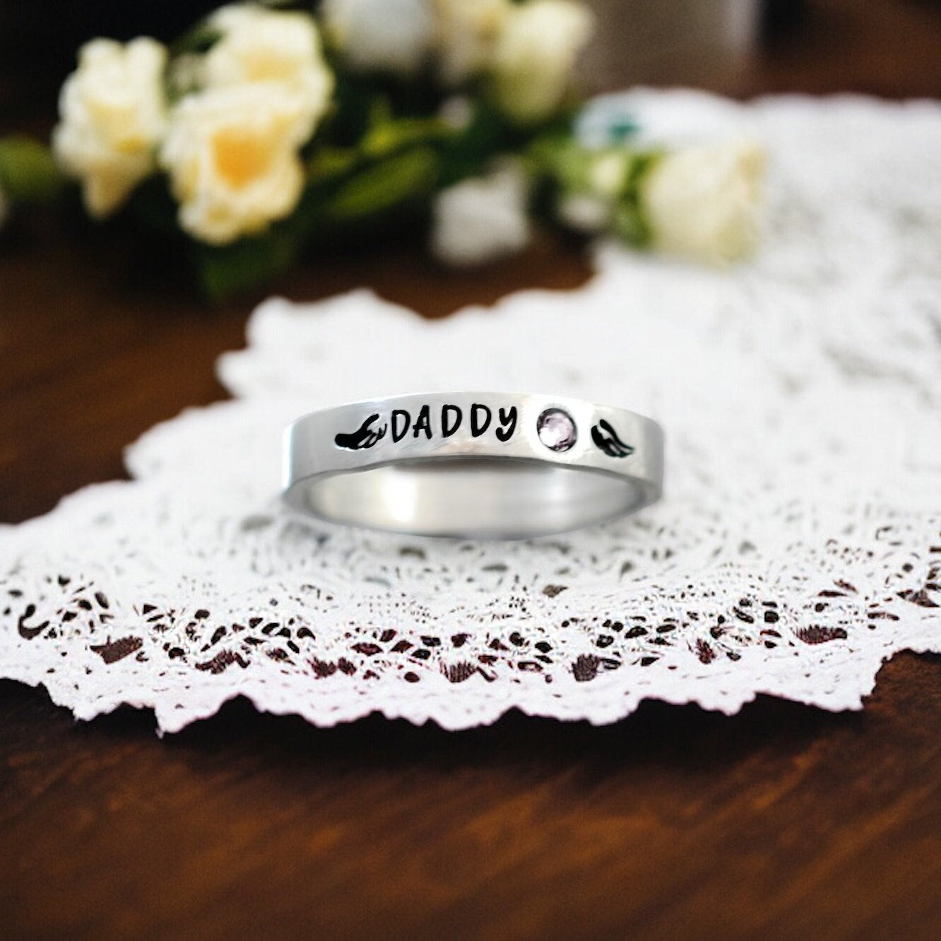 Personalized Angel Wings Memorial Stone Ring