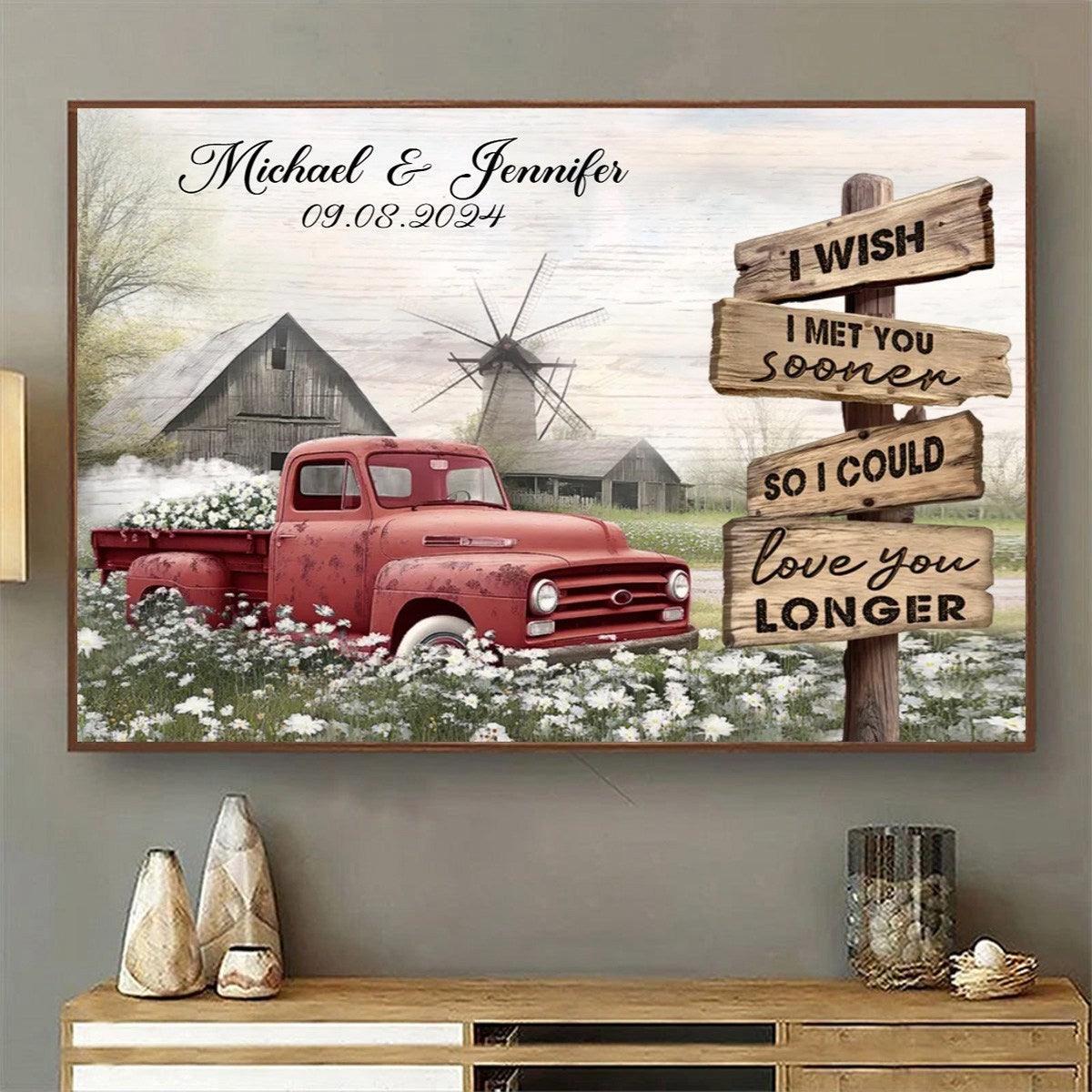 Best Couple Wedding Anniversary Gifts Personalized Farmhouse Old Truck Canvas Poster