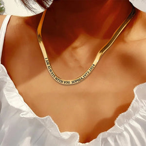 I Will Carry You with Me Until I See You Again Personalized Memorial Flat Snake Bone Chain Necklace