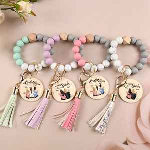 Personalized Silicone Wristlet Keychain Bracelet - Besties Forever Sitting Together