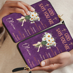 Personalized God Says You Are Birth Flower Bouquet PU Leather Long Wallet   Gift for Christian