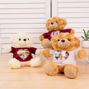 Personalized Cute Plush Stuffed Memory Bear with Heart Photo Shirt or Hoodie Memorial Gift