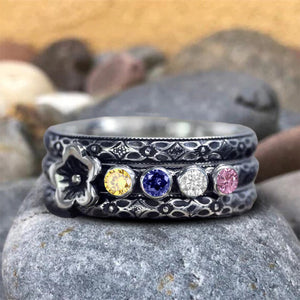 Personalized Multi Birthstone Flower Ring Set