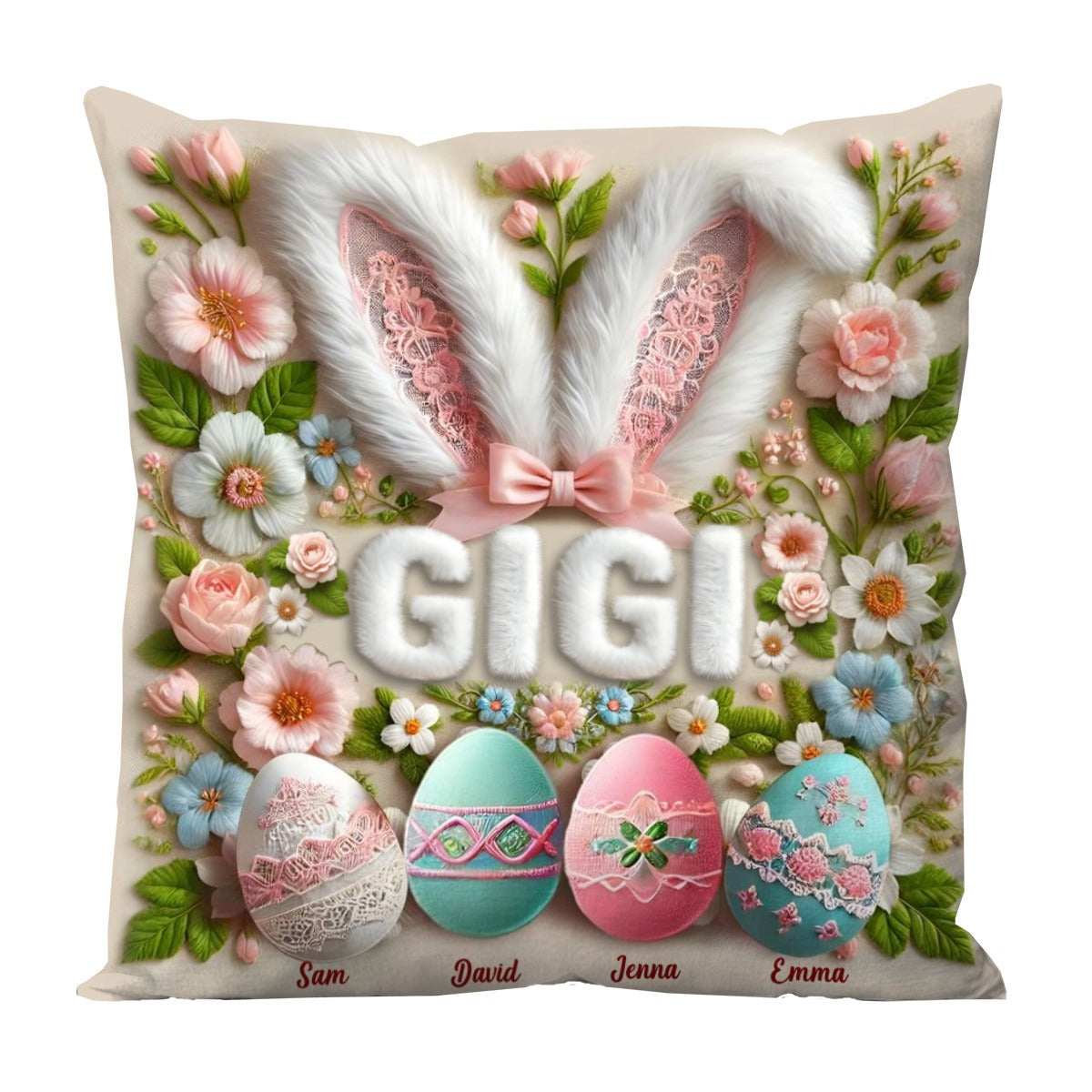 Personalized Easter Bunny Grandma Pillow - Custom Name Throw Pillow Gift for Grandma, Mother's Day