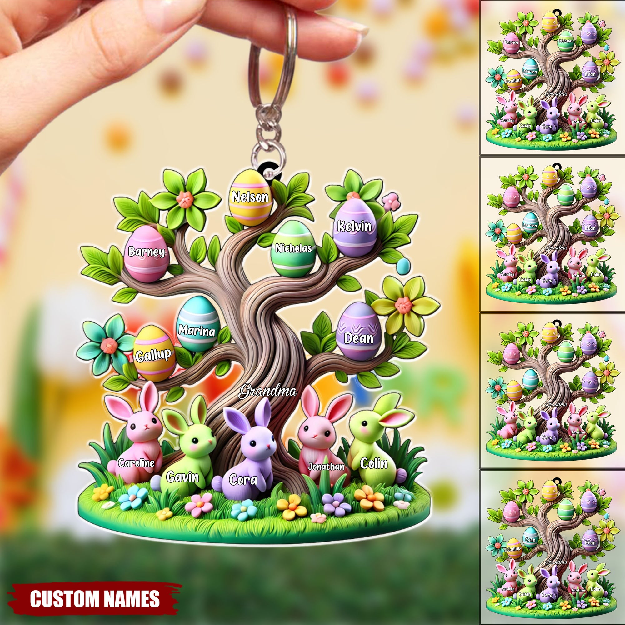 Easter Grandma Bunny Egg Tree Personalized Acrylic Keychain