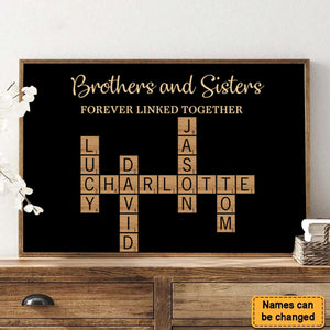 Brothers & Sisters Forever Linked Together Crossword Puzzle Art Personalized Poster, Gift For Brothers, Sisters, Siblings, Family