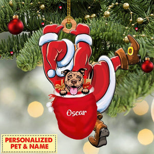 Dog Cat Santa Best Gift Ever - Personalized Christmas Xmas Wood Ornament