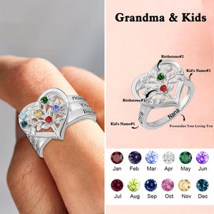 Personalized Family Tree Heart Ring Gift for Grandma