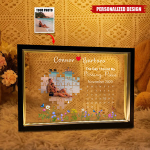 The Day I Found My Missing Piece - Personalized LED Light Wooden Frame Gift For Couple