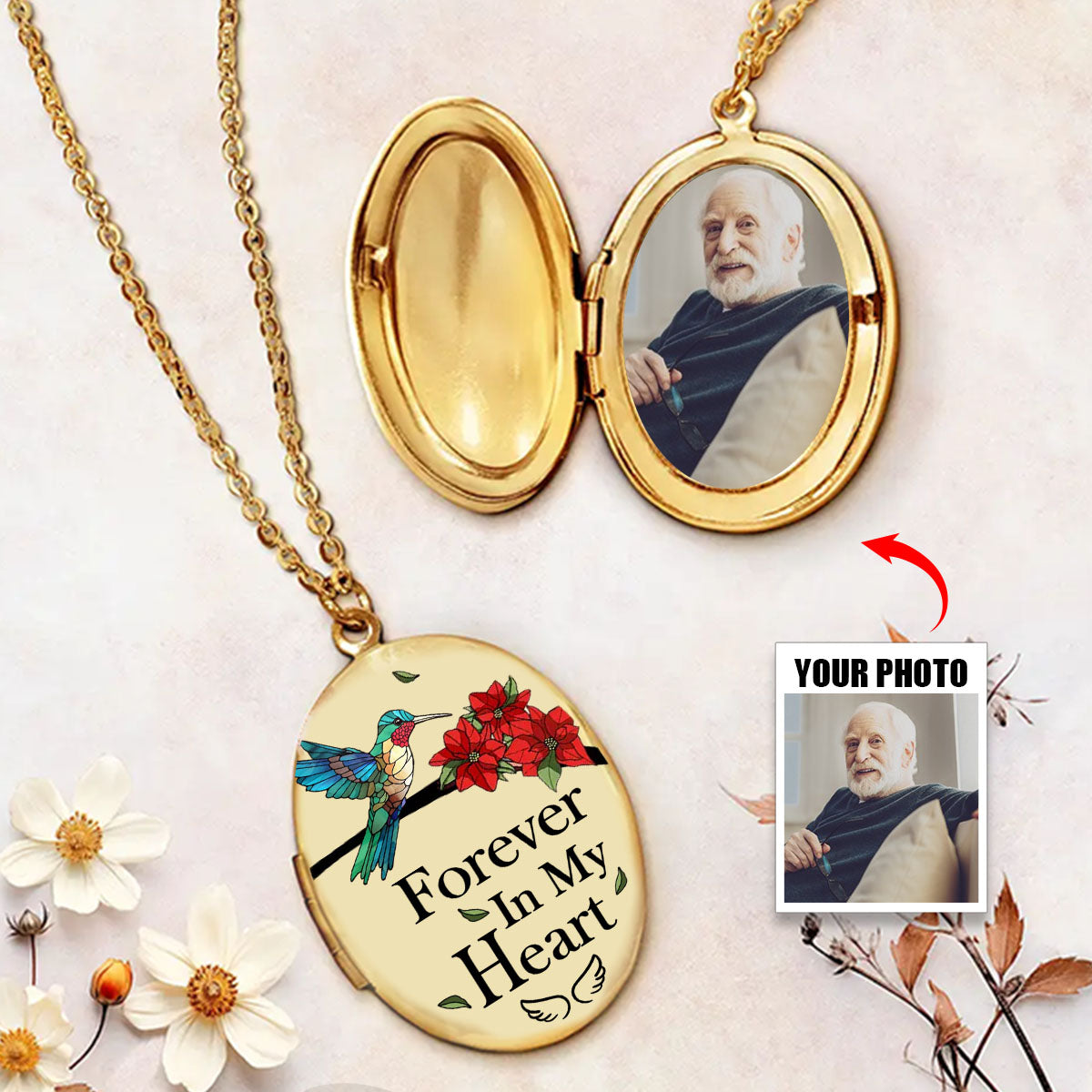 Custom Photo Memorial In Loving Memory Locket Necklace, Forever In My Heart