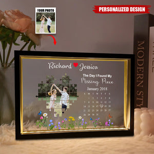 The Day I Found My Missing Piece - Personalized LED Light Wooden Frame Gift For Couple